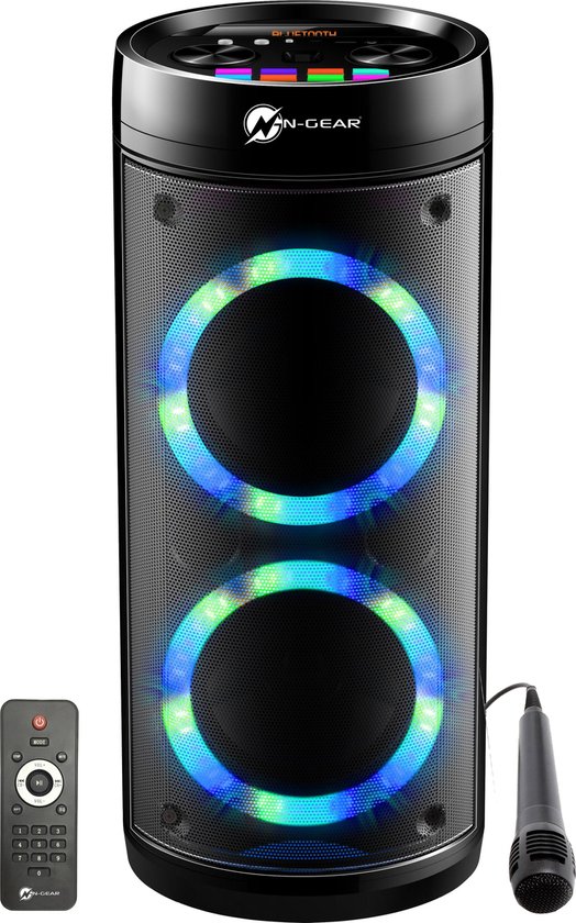 N-GEAR LGP 26R - Draadloze Bluetooth Party Speaker - Karaoke set - 1 Microfoon - Discoverlichting