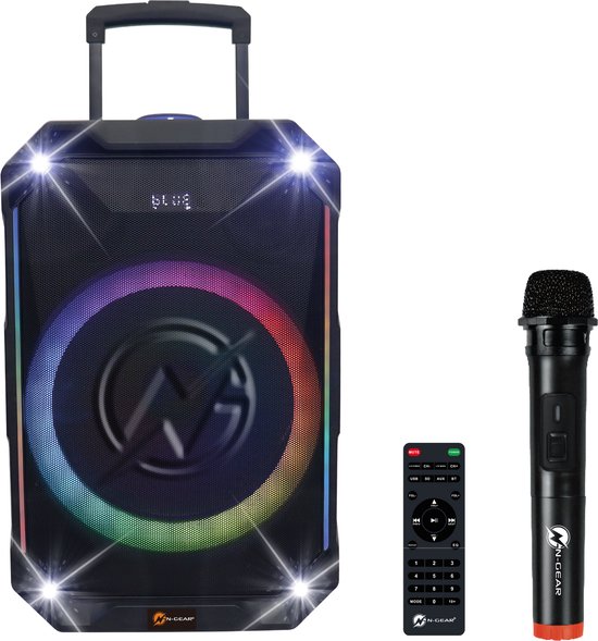 N-GEAR THE FLASH 1040 - Bluetooth Karaoke Speaker - 10 Inch Woofer - Discolicht - Draadloze Microfoon - Krachtige party speaker met lichtshow en TWS - 400w