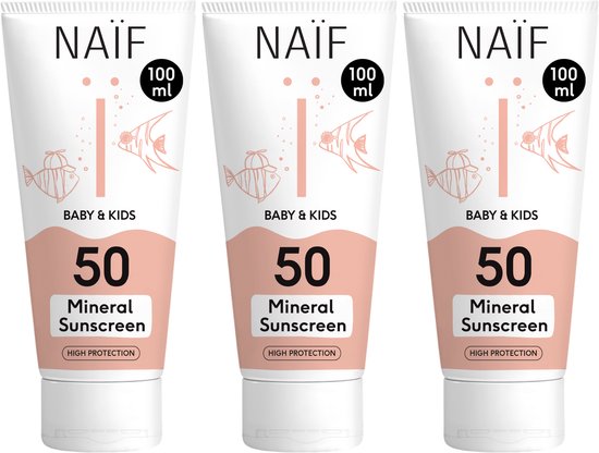 Naïf - Minerale Zonnebrand crème Voordeelset - Baby's & Kinderen - SPF50 - 3x100ml van N/A
