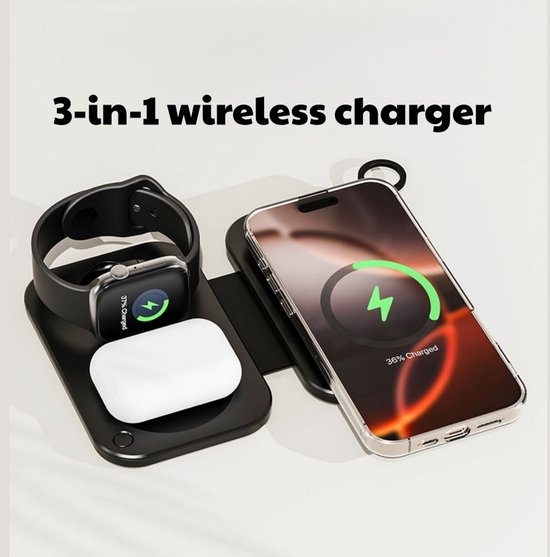 Namajunas - 3-in-1 draadloze oplader - Reis oplader - Kan tegelijkertijd telefoon, oortjes en horloge opladen - Geschikt voor apple watch serie 1 tot en met 8 - Snelle detectie en magnetisch opladen - Opvouwbaar - Compact - Wireless charger