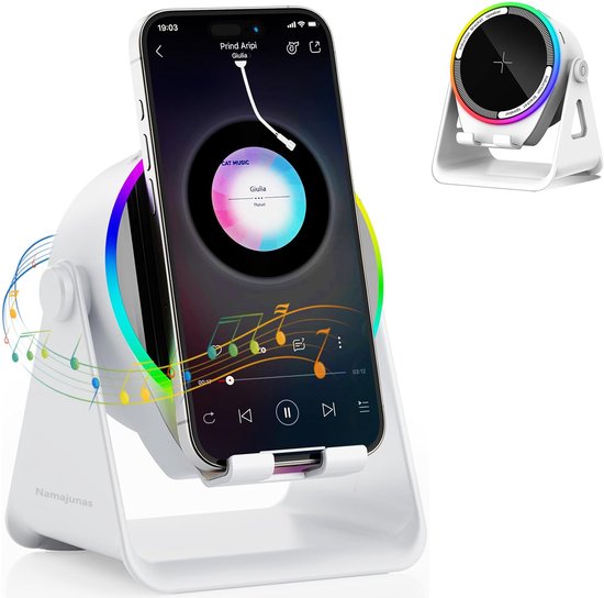 Namajunas - 5-in-1 Wireless Mini RGB Speaker - Telefoonhouder - Telefoonhouders Auto - Magnetisch - Bluetooth Speaker - Draadloze Oplader - Wireless charger - GSM Lader - 360° verstelbare houder voor iPhone/Android/iPad/Samsung - Cadeau van Merkloos