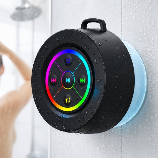 Namajunas Draagbare Bluetooth Speaker - Douche Speaker - Met Haak - Afneembare Zuignap - 360° Sound - IPX7 Waterdicht - Zwart