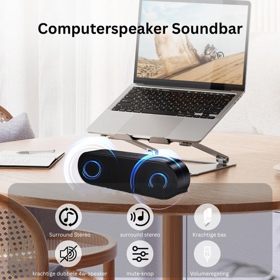 NBAP® Soundbar PC - Speaker Computer - Plug & Play - 8W -Zwart van Merkloos