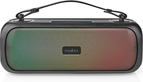 Nedis Bluetooth Party Boombox - 4.5 uur - 2.0 - 45 W - Media afspeelmogelijkheden: AUX / USB - IPX5 - Koppelbaar - Handgreep - Feestverlichting - Zwart van Nedis