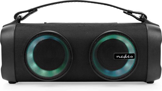 Nedis Bluetooth Party Boombox - 5 uur - 2.0 - 24 W - Media afspeelmogelijkheden: AUX / USB - Koppelbaar - Handgreep - Feestverlichting - Zwart van Nedis