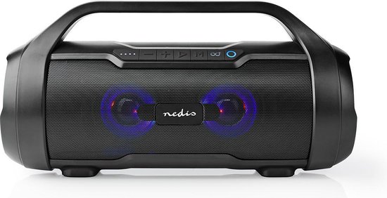 Nedis Bluetooth Party Boombox - 6 uur - 2.0 - 120 W - Media afspeelmogelijkheden: AUX / Micro-SD / USB - IPX5 - Koppelbaar - Handgreep - Feestverlichting - Zwart van Nedis