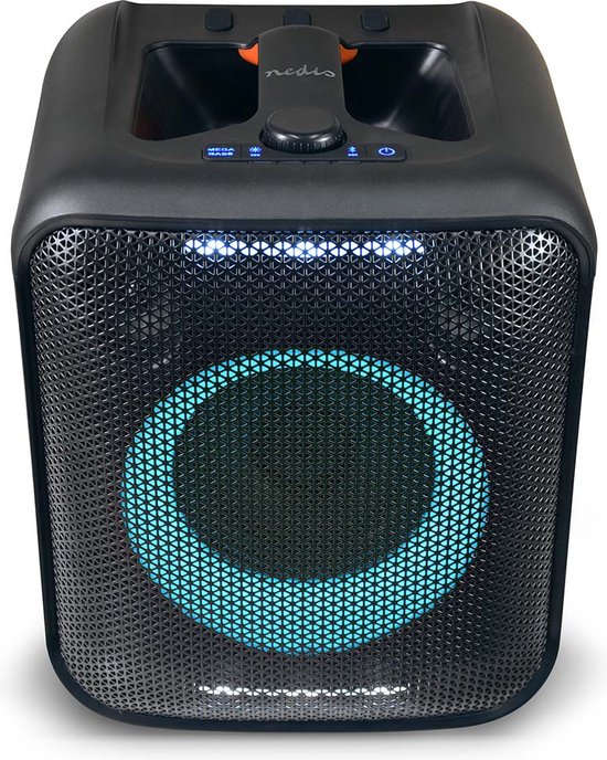 Nedis Bluetooth Party Speaker - Maximale batterijduur: 5 uur - 150 W - Handgreep - Feestverlichting - Koppelbaar - Equalizer - Oranje / Zwart van Nedis