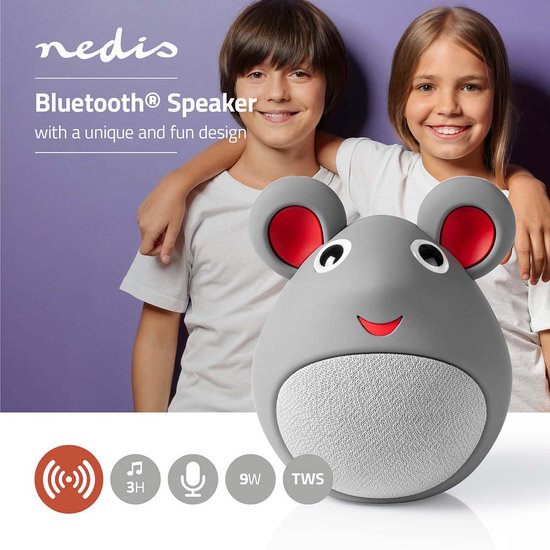 Nedis Bluetooth®-Speaker - Maximale batterijduur: 3 uur - Handheld Ontwerp - 9 W - Mono - Ingebouwde microfoon - Koppelbaar - Animaticks Melody Mouse - Grijs van Nedis