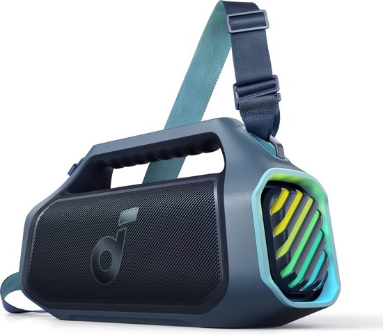 NEW soundcore Anker Boom 2 Plus Buitenluidspreker, bluetooth, 140 W, 2+2 kanalen, BassUp 2.0, 20 uur, snel opladen, IPX7-waterdicht, RGB-verlichting, USB-C, powerbank, voor kamperen, strand, tuin- Blauw van Anker