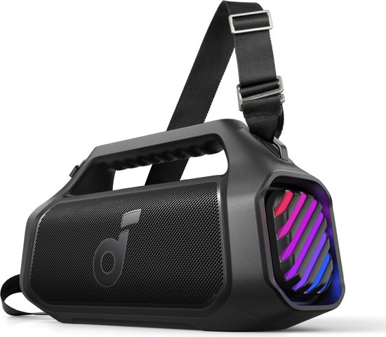 NEW soundcore Anker Boom 2 Plus Buitenluidspreker, bluetooth, 140 W, 2+2 kanalen, BassUp 2.0, 20 uur, snel opladen, IPX7-waterdicht, RGB-verlichting, USB-C, powerbank, voor kamperen, strand, tuin- Zwart van Anker