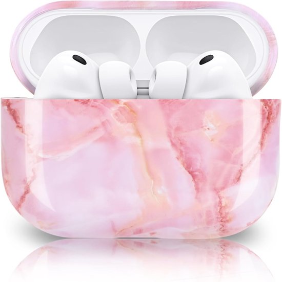 Newseego voor Airpods Pro 3 hoesje, marmer Airpods Pro 3. generatie case Harde PC beschermhoes met marmerpatroon Ultradun Volledige bescherming Stootvast voor AirPods Pro 3 Helder Roze