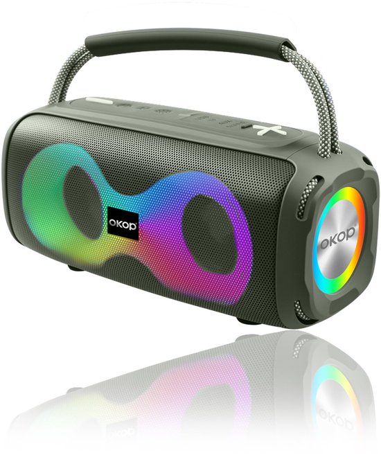 OKOP Bluetooth speaker - Draadloze muziek box - Draagbaar - Verlichting - 2x5W - Verschillende kleuren - RGB LED -Groen van OKOP