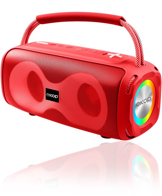 OKOP Bluetooth speaker - Draadloze muziek box - Draagbaar - Verlichting - 2x5W - Verschillende kleuren - RGB LED - Rood van OKOP