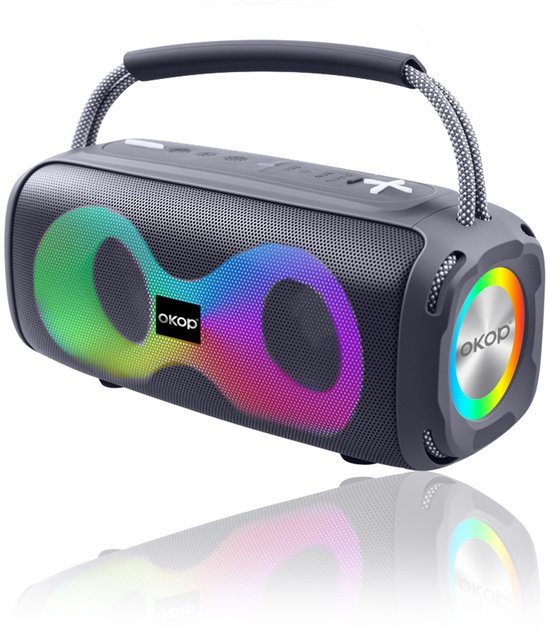 OKOP Bluetooth speaker - Draadloze muziek box - Draagbaar - Verlichting - 2x5W - Verschillende kleuren - RGB LED - Zwart van Merkloos