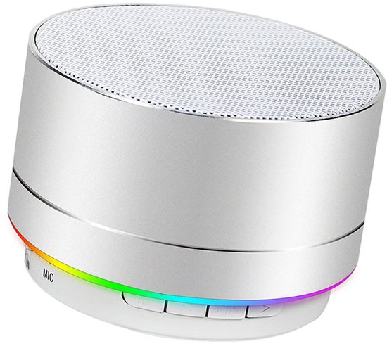 Oneay Mini draadloze Bluetooth speaker – Compact model met HD-geluid en 4 uur speeltijd – Ingebouwde microfoon, TF-kaartsleuf, FM-radio en ledverlichting – Voor thuis en op reis – Zilver van Merkloos