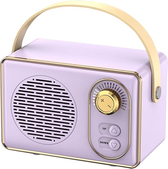 Oneay Retro Bluetooth-speaker – Vintage draagbare draadloze speaker met Bluetooth 5.0, ondersteuning voor TF-kaart, USB-stick en AUX-ingang – Paars