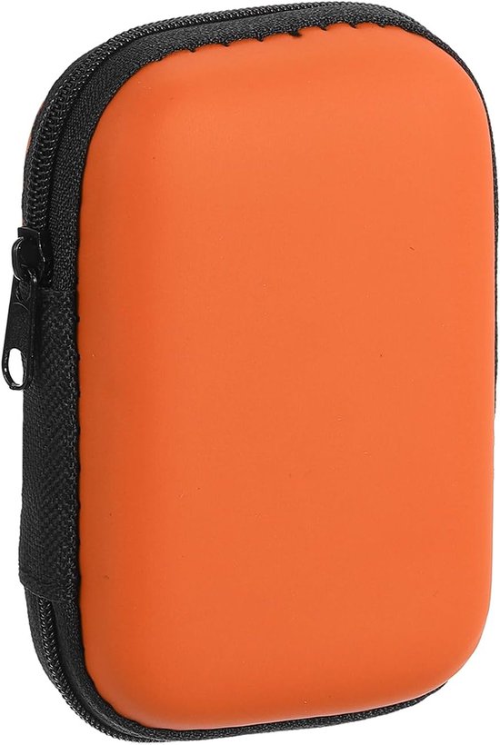 Oordopjes, kabelgebonden hoofdtelefoonhoes, EVA-oordopjes-etui, organizer met ritssluiting, klein, met mesh-vak voor USB-kabel, hoofdtelefoon, oranje