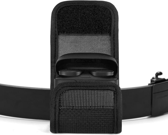 Oortelefoonzakje met riemlus compatibel met JBL Vibe Buds 2, Tour Pro 3, TUNE BEAM, TOUR PRO 2, oortelefoonhoes, riemhouder, beschermhoes met cliphouder voor tasriem (Zwart)