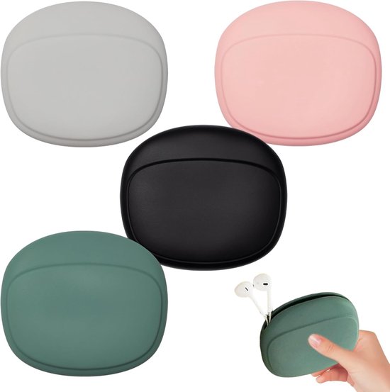 opbergtas siliconen klein - 4 stuks hoofdtelefoonorganizer in roze, groen, grijs en zwart - mini multifunctionele case voor oortjes, kabels en oplader - draagbaar voor thuis en onderweg