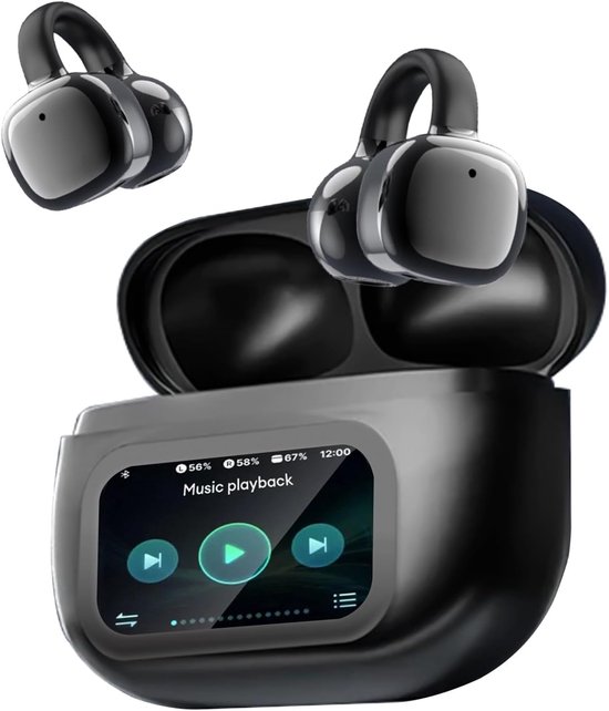Open-Ear koptelefoon, 5.4-hoofdtelefoon, open-ear clip-on sportoortjes, taalvertaling, 50 uur speeltijd met ENC, touchscreen Open Ear Oordopjes (Zwart) van Merkloos