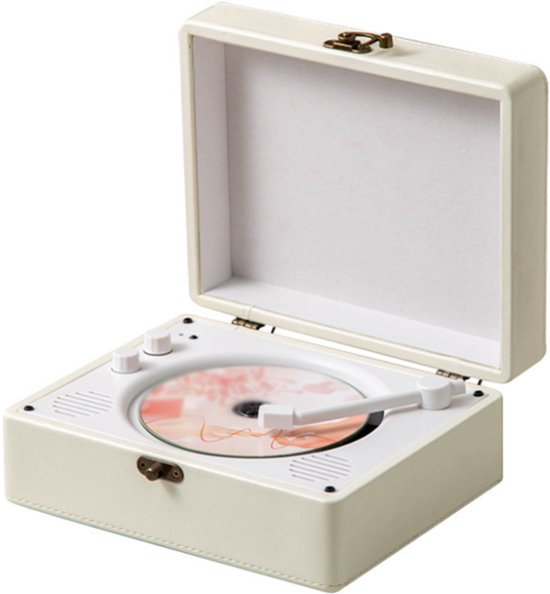 Oplaadbare leren cd-speler met luidspreker, Bluetooth-zender, ideaal als kerstcadeau, achtergrondmuziekspeler voor in huis, wit.
