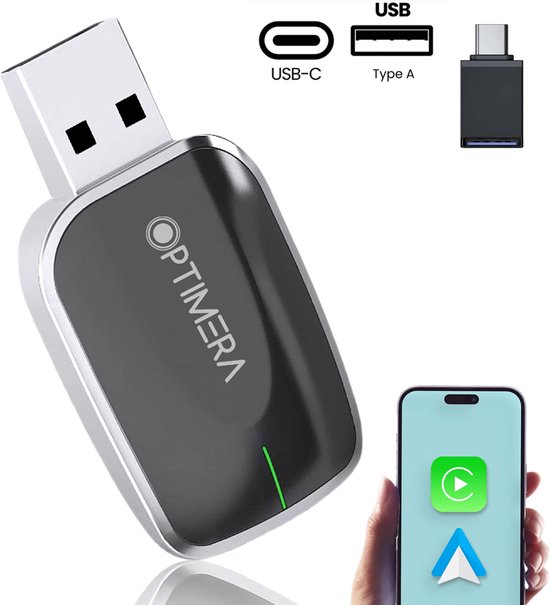 OPTIMERA® 2-in-1 Carplay Dongle - Draadloos Carplay - Android Auto & Apple Carplay - Wireless Carplay - Incl. USB-C Adapter van OPTIMERA®