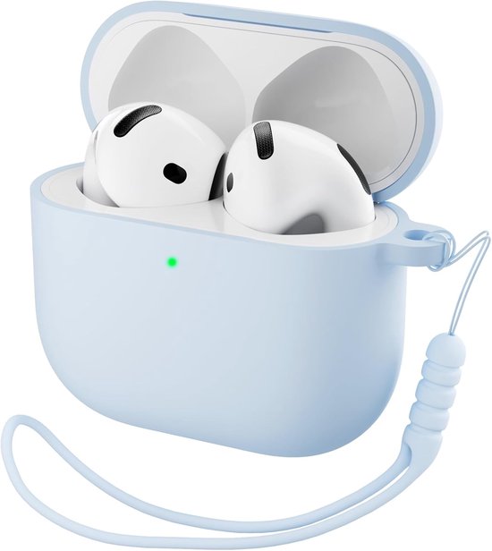 ORNARTO voor AirPods 4 hoes siliconen met koord - babyblauw - Premium vloeibare siliconen, robuuste PC-kern, met koord, stoot- en krasbestendig, grote kleurkeuze