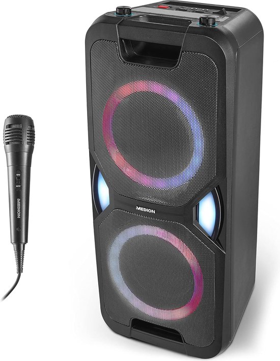 Party Geluidsysteem met Microfoon en Bluetooth - Draadloze Karaoke Speakers met LED Verlichting en FM Radio van $