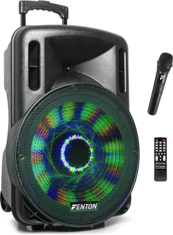 Party speaker Bluetooth - Fenton FT15LED - 800 Watt - partybox speaker op accu - incl microfoon - karaoke set van Merkloos