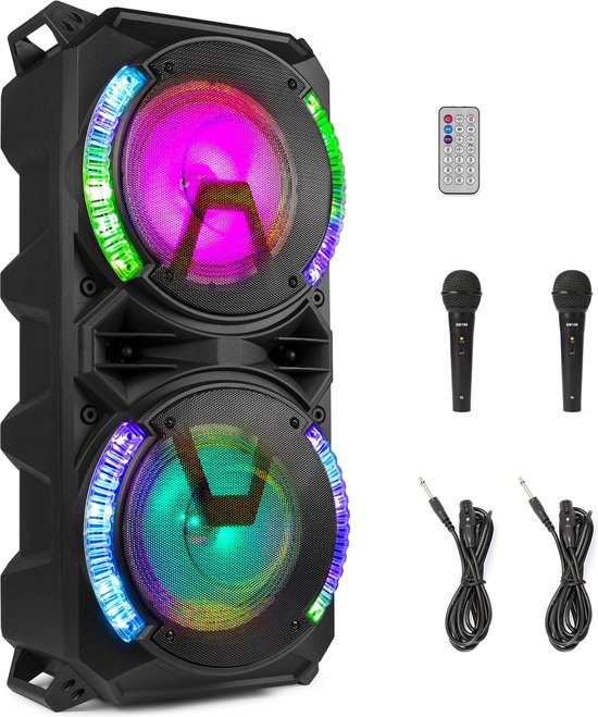 Party speaker Bluetooth - Fenton LIVE280 - 900 Watt - Partybox op accu - karaoke set met 2 microfoons van Fenton