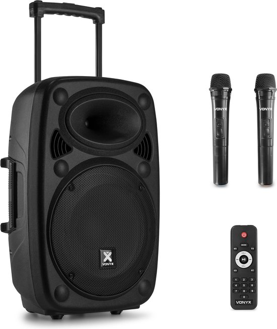 Party speaker Bluetooth - Vonyx Verve38 - 800 Watt - partybox op accu - 2 draadloze microfoons van Vonyx