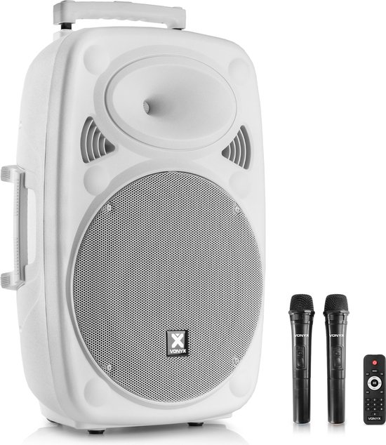 Party speaker Bluetooth - Vonyx Verve46 - 1000 Watt - partybox op accu - 2 draadloze microfoons - wit van Vonyx