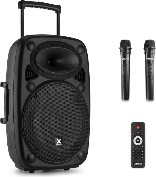Party speaker Bluetooth - Vonyx Verve46 - 1000 Watt - partybox op accu - 2 draadloze microfoons - zwart van Vonyx