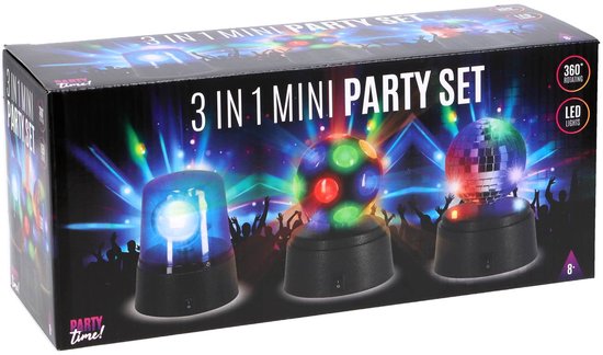 Party Time disco licht set - Mini feestverlichting 3-delig - Multicolor. van Merkloos