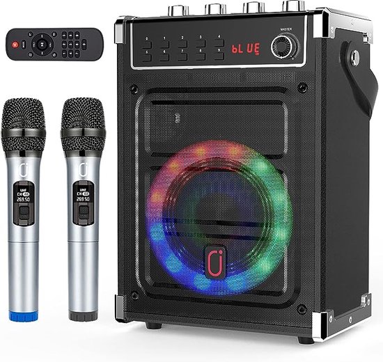 PartyBox Bluetooth-luidspreker - Karaoke Machine - Draagbare luidspreker met 2 draadloze microfoons - Draadloze partyluidspreker - Muziekbox ondersteunt TF-kaart/USB, AUX, FM, Rec voor feestjes - Afstandsbediening en Ledverlichting van deeyap