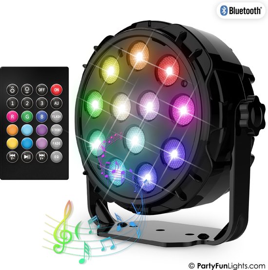 PartyFunLights - 12 LED - PAR - Disco Lamp - Party Speaker - met afstandsbediening van PartyFunLights