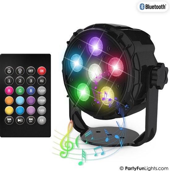 PartyFunLights - 6 LED - PAR - Disco Lamp - Party Speaker - met afstandsbediening van PartyFunLights
