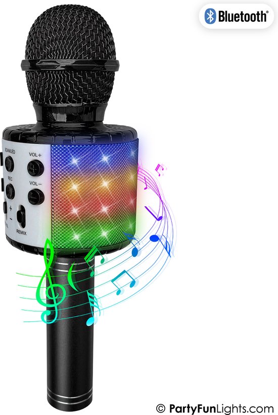 PartyFunLights - Karaoke Microfoon Bluetooth - Zwart - Karaoke Set - Voor Kinderen en Volwassenen - Draadloos - Echo - Met Speaker - LED Licht - Nederlandse Handleiding