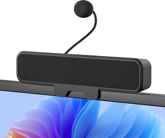 Pc-luidspreker - USB-monitor speaker met microfoon, stereo & bas, mute-schakelaar met één knop, plug-and-play speaker clip per 0,1-1,1 inch pc-monitor, desktop, laptop en Mac (zwart)