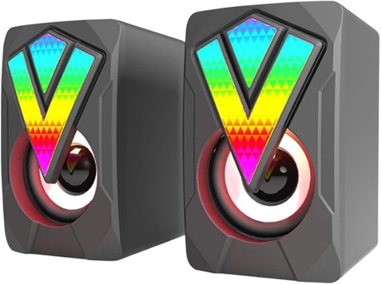 PC Soundbar - Stereo Luidsprekers - Muziek Luisteren - RGB Verlichting - Compact Formaat - Zwart