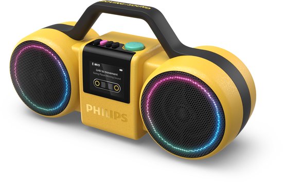 PHILIPS Moving Sound The Roller TAMS60Y/00 - Draagbare speaker, 60W RMS, Bluetooth 5.5., Auracast, USB, 24 uur afspeeltijd, IP67 waterdichtheid, kan als powerbank gebruikt worden - Geel