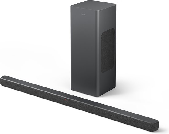 Philips TAB6309 Soundbar met draadloze subwoofer - 2.1 kanalen - Dolby Atmos & DTS Virtual:X - Ultra-compact: Kleine Soundbar voor TV - 160 W Max. 320 W - HDMI eARC - klein: beperkte breedte én zeer laag profiel van Philips