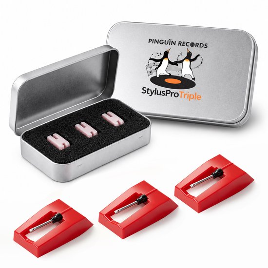 Pinguïn Records - Platenspeler Naald - Universele Vervangnaalden - Stylus voor Vinyl Platenspeler - StylusPro Triple - Set van 3 - Inclusief Opbergdoos