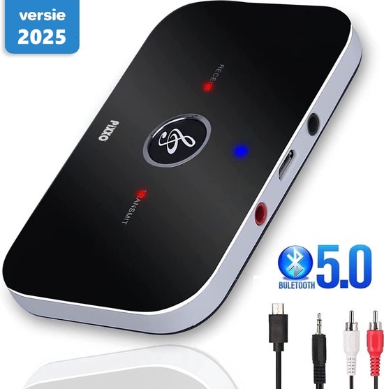 PiXXO® Easy-Connect 2-in-1 Bluetooth Zender & Ontvanger – Transmitter & Receiver – Bluetooth 5.0 – Draadloos Maken van Stereo, TV, Auto, Speakers – HD-Audio – 10u Accu – Incl. AUX & USB Kabel – Plug & Play van Merkloos