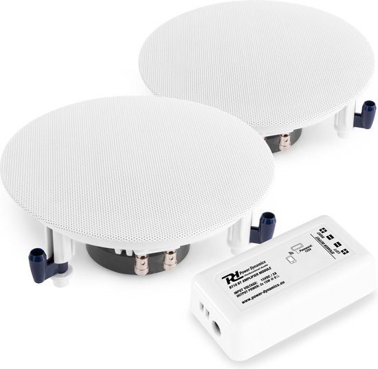 Plafond speaker - Set van 2 plafond inbouw speakers + versterker en luidsprekerkabel - Complete set voor kantoor, hal, wachtkamer, etc. van MAXXSOUNDS