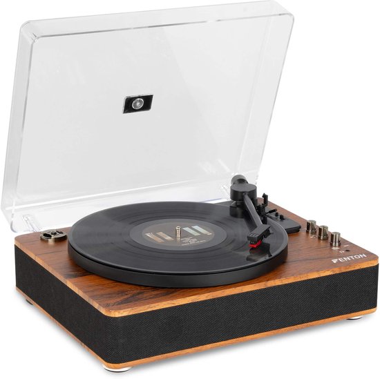 Platenspeler Bluetooth (in/uit) - Fenton RP162D - retro platenspeler met speakers (stereo) en mp3 speler - Donkerbruin