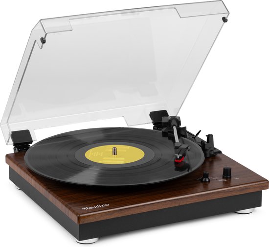 Platenspeler met Bluetooth IN/OUT en Ingebouwde Speakers - Audizio RP112D - Retro - Darkwood