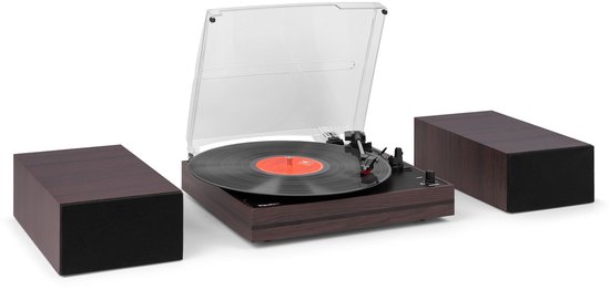 Platenspeler met speakers - Audizio Akron - LP speler - Bluetooth - AUX - 3 snelheden - Donkerbruin