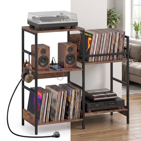 Platenspeler Meubel - LP-kast - Platenspelerkast - Draaitafelstandaard - Platenspelerstandaard - Vintage Displayplank - Bruin