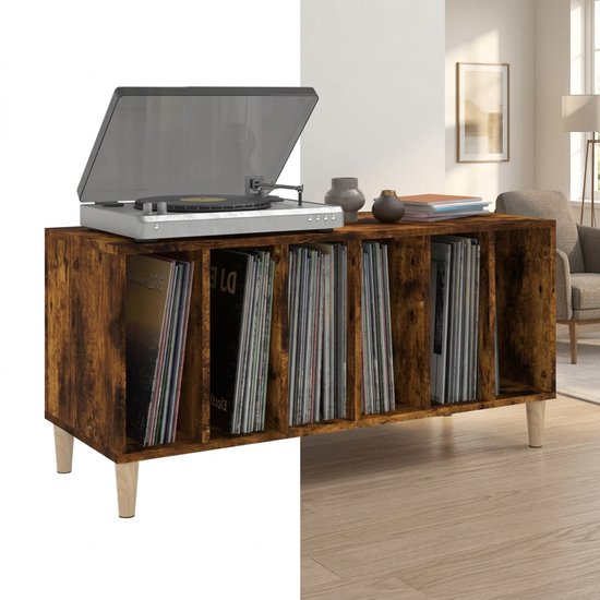 Platenspeler Meubel - LP-kast - Platenspelerkast - Draaitafelstandaard - Platenspelerstandaard - Vintage Displayplank - Gerookt Eiken